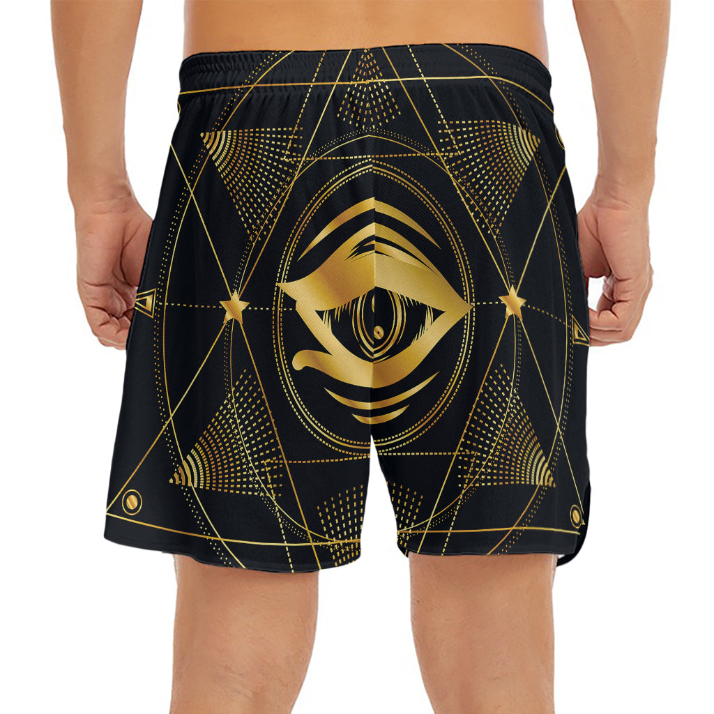 Geometric Eye of Providence Print Men's Split Running Shorts