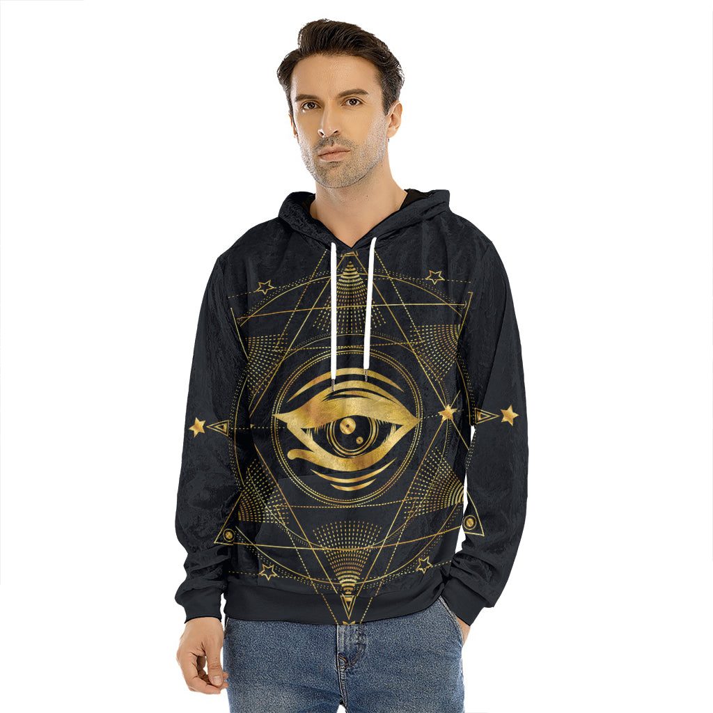 Geometric Eye of Providence Print Men's Velvet Pullover Hoodie