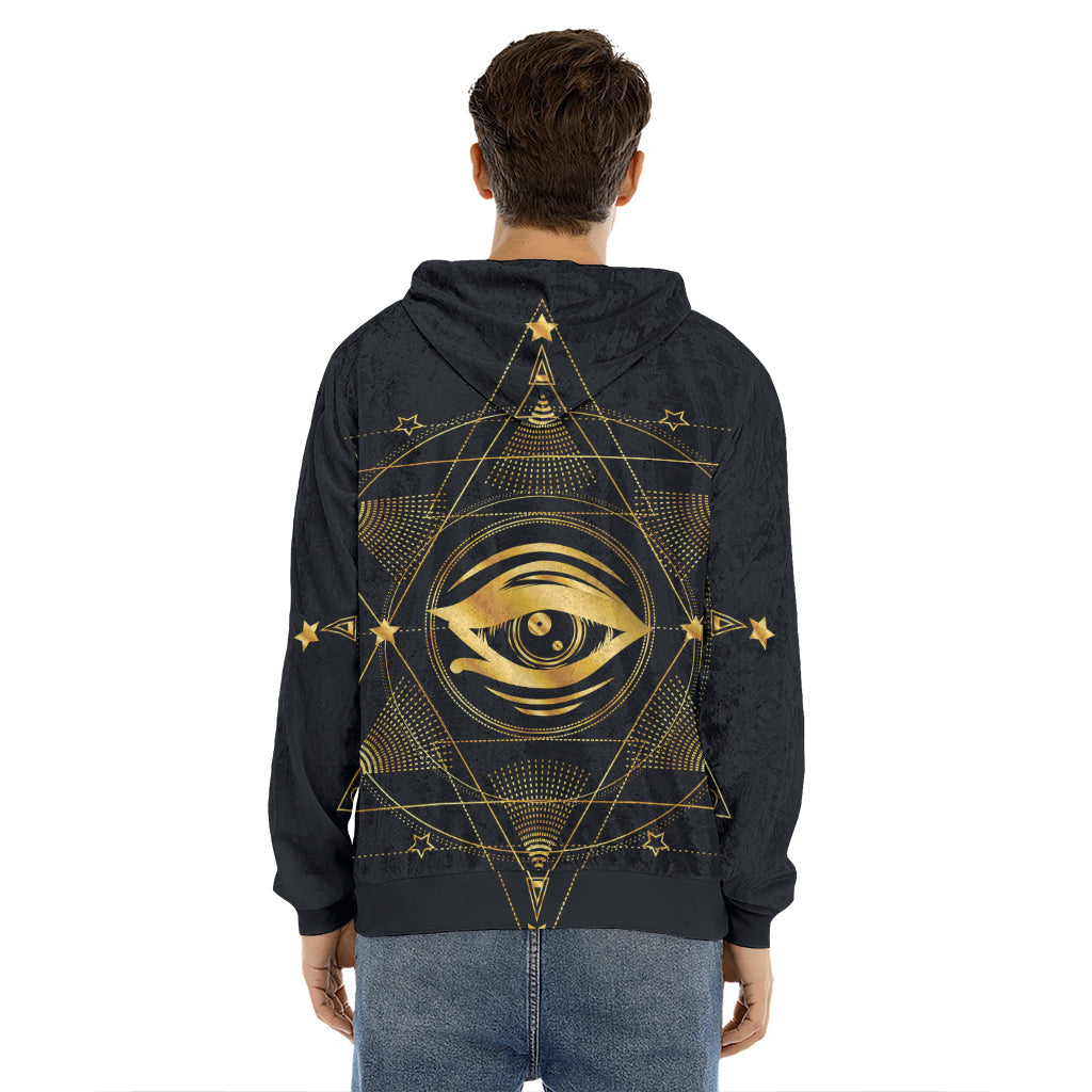 Geometric Eye of Providence Print Men's Velvet Pullover Hoodie