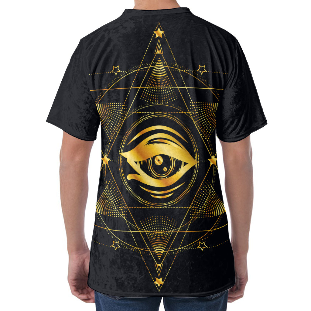 Geometric Eye of Providence Print Men's Velvet T-Shirt