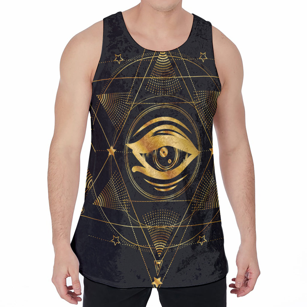 Geometric Eye of Providence Print Men's Velvet Tank Top