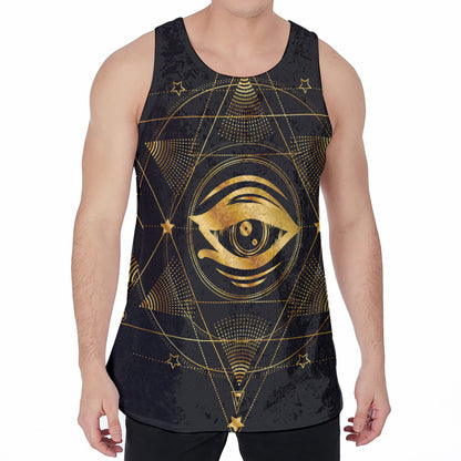 Geometric Eye of Providence Print Men's Velvet Tank Top