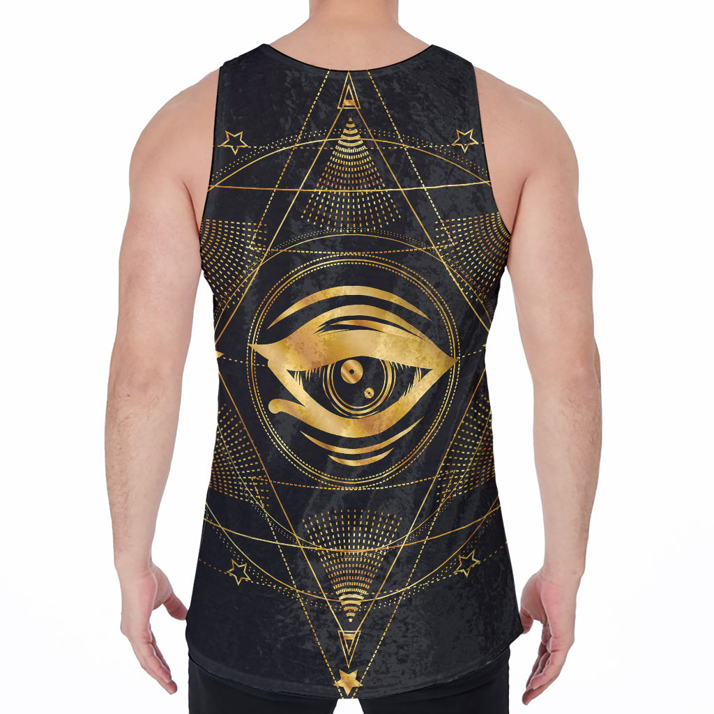 Geometric Eye of Providence Print Men's Velvet Tank Top
