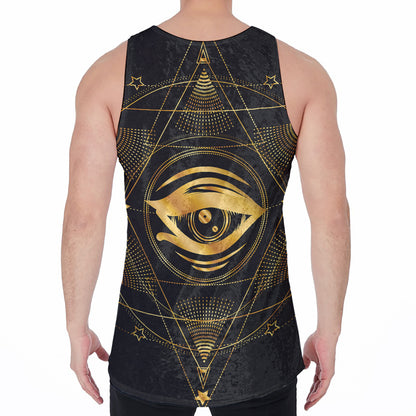 Geometric Eye of Providence Print Men's Velvet Tank Top