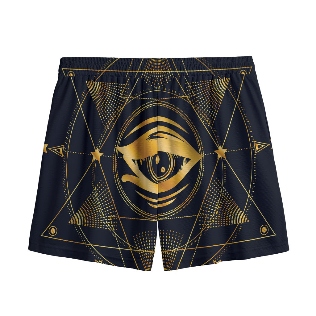 Geometric Eye of Providence Print Mesh Shorts
