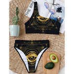 Geometric Eye of Providence Print One Shoulder Bikini Top