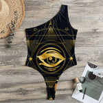 Geometric Eye of Providence Print One Shoulder Bodysuit
