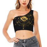 Geometric Eye of Providence Print One Shoulder Crop Top