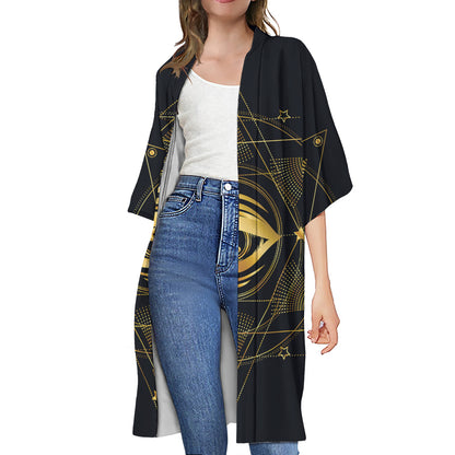 Geometric Eye of Providence Print Open Front Beach Cover Up