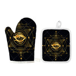 Geometric Eye of Providence Print Oven Mitt And Pot Holder Set