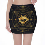 Geometric Eye of Providence Print Pencil Mini Skirt