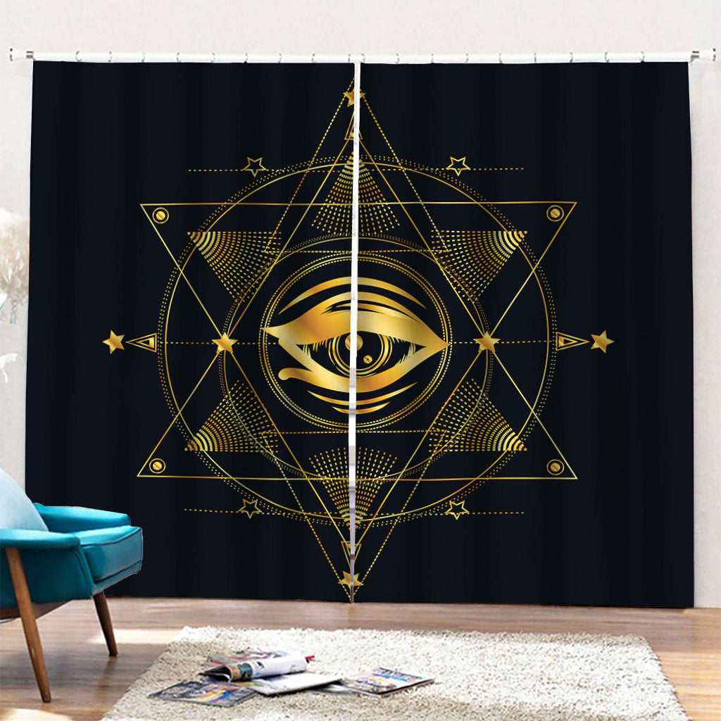 Geometric Eye of Providence Print Pencil Pleat Curtains