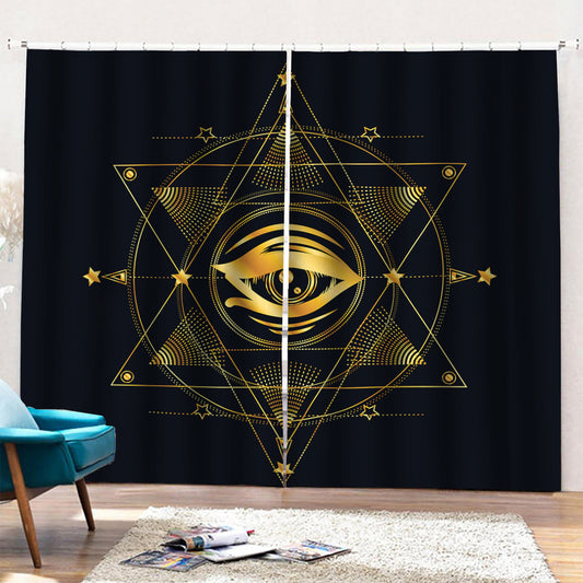 Geometric Eye of Providence Print Pencil Pleat Curtains