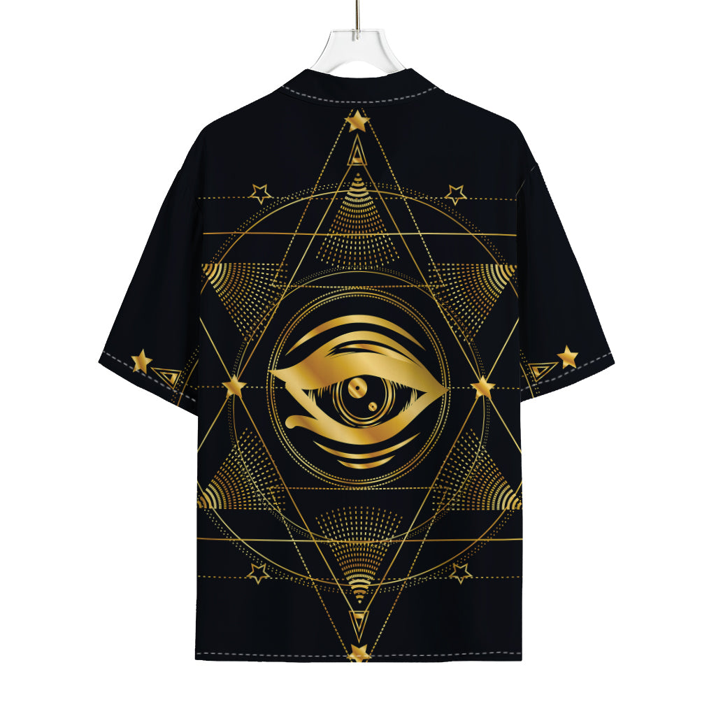 Geometric Eye of Providence Print Rayon Hawaiian Shirt