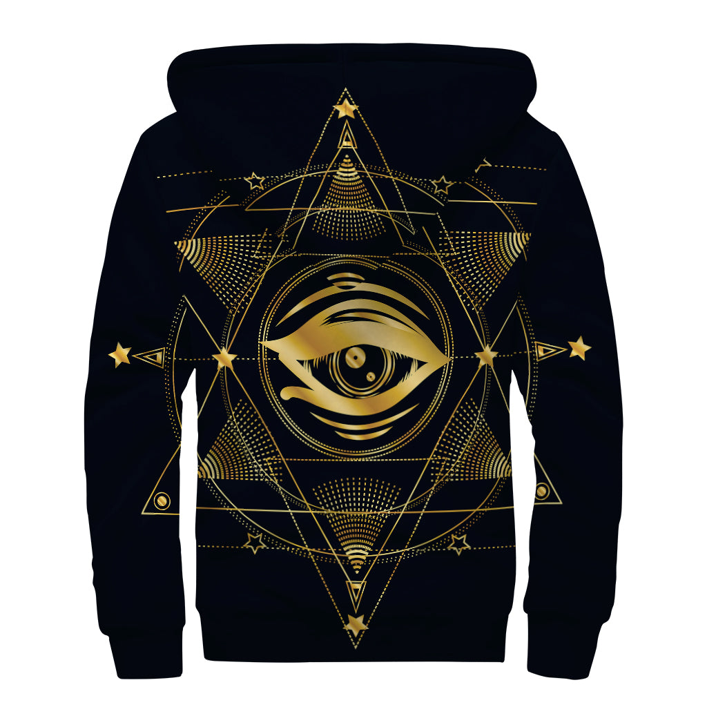 Geometric Eye of Providence Print Sherpa Lined Zip Up Hoodie