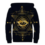 Geometric Eye of Providence Print Sherpa Lined Zip Up Hoodie