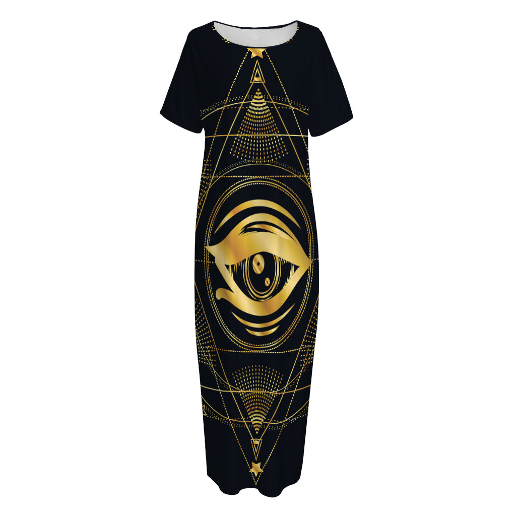 Geometric Eye of Providence Print Short Sleeve Long Nightdress