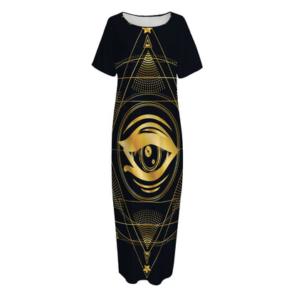 Geometric Eye of Providence Print Short Sleeve Long Nightdress