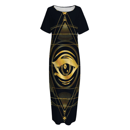 Geometric Eye of Providence Print Short Sleeve Long Nightdress