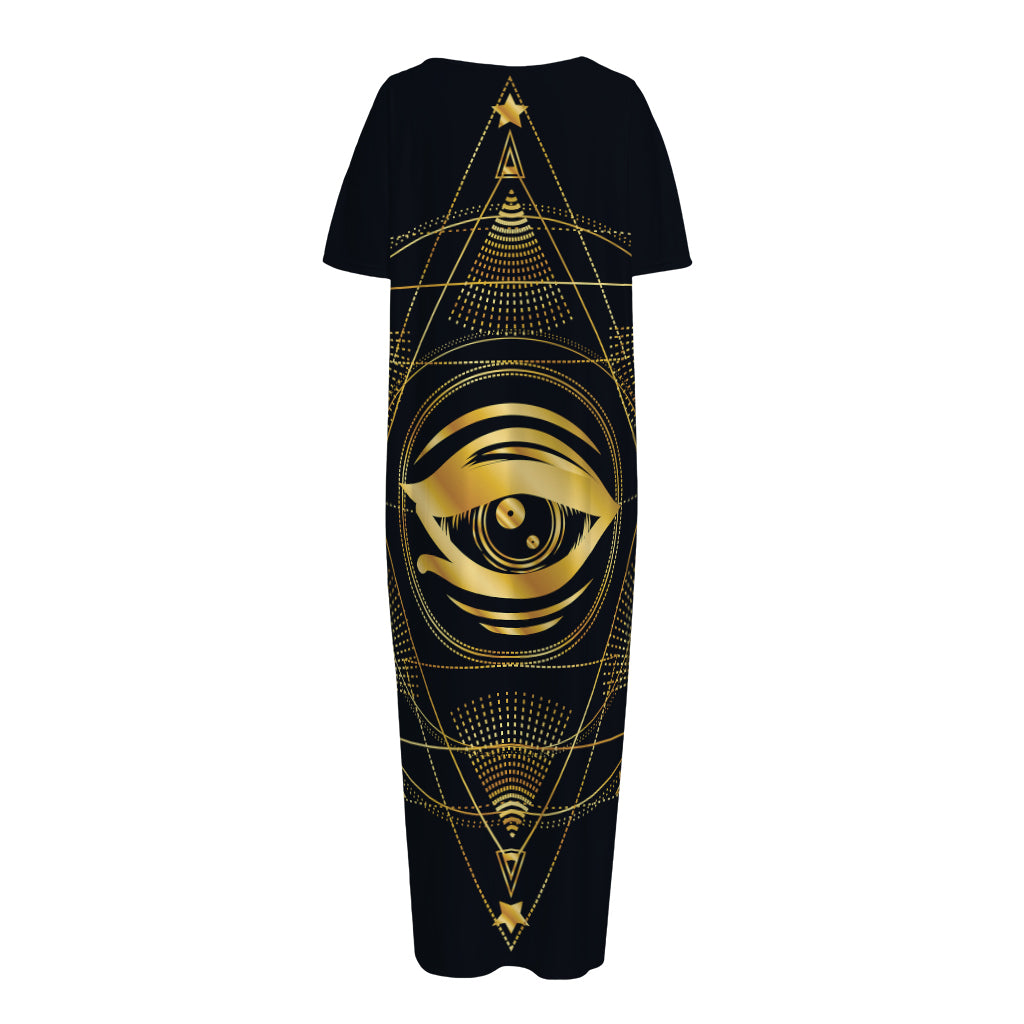 Geometric Eye of Providence Print Short Sleeve Long Nightdress