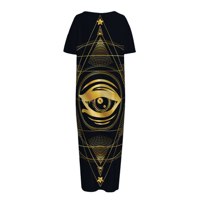 Geometric Eye of Providence Print Short Sleeve Long Nightdress