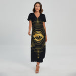 Geometric Eye of Providence Print Short Sleeve Maxi Dress