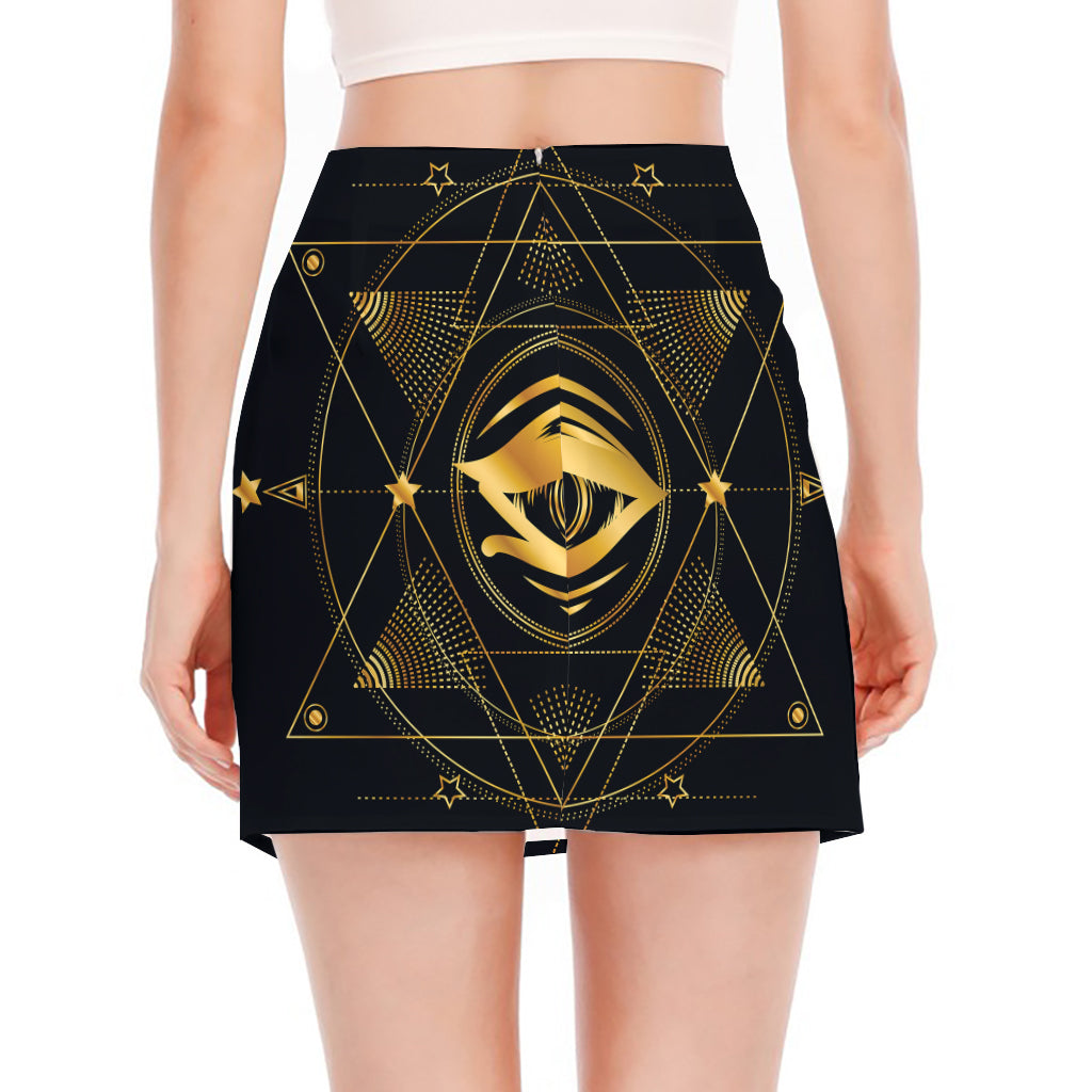 Geometric Eye of Providence Print Side Slit Mini Skirt