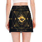 Geometric Eye of Providence Print Side Slit Mini Skirt