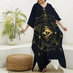 Geometric Eye of Providence Print Silk V-Neck Kaftan Dress