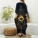 Geometric Eye of Providence Print Silk V-Neck Kaftan Dress