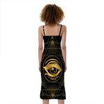 Geometric Eye of Providence Print Slim Fit Midi Cami Dress