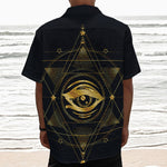 Geometric Eye of Providence Print Textured Short Sleeve Shirt