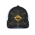 Geometric Eye of Providence Print White Mesh Trucker Hat