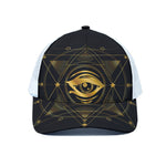 Geometric Eye of Providence Print White Mesh Trucker Cap