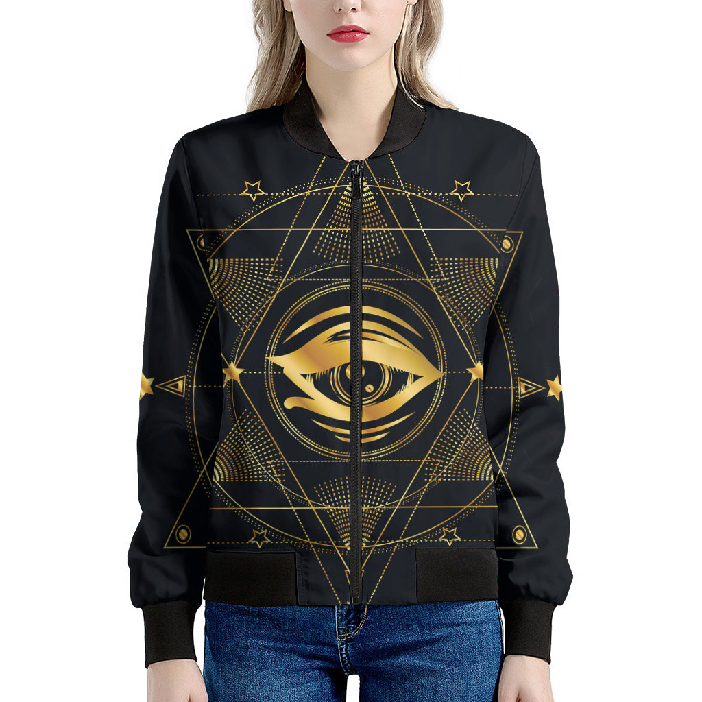 Geometric Eye of Providence Print Women's Bomber Jacket