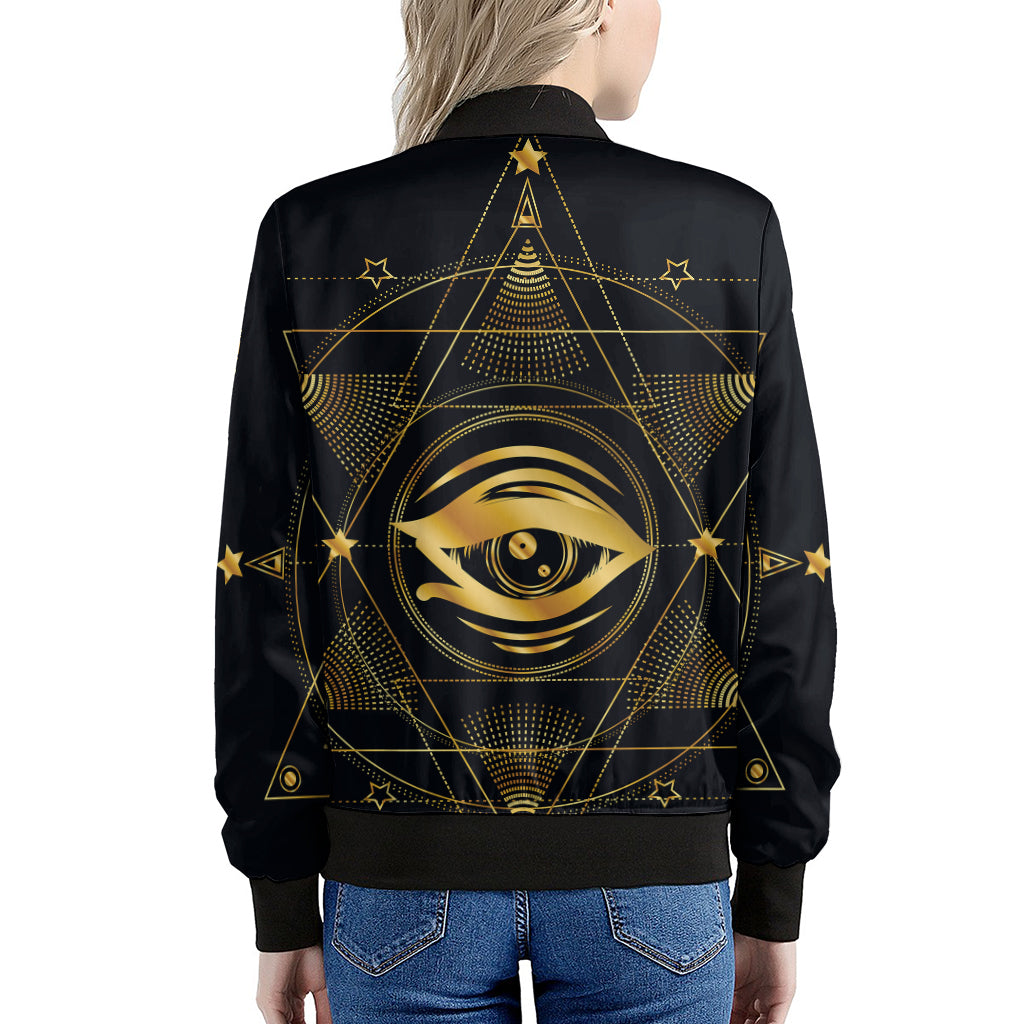 Geometric Eye of Providence Print Women's Bomber Jacket