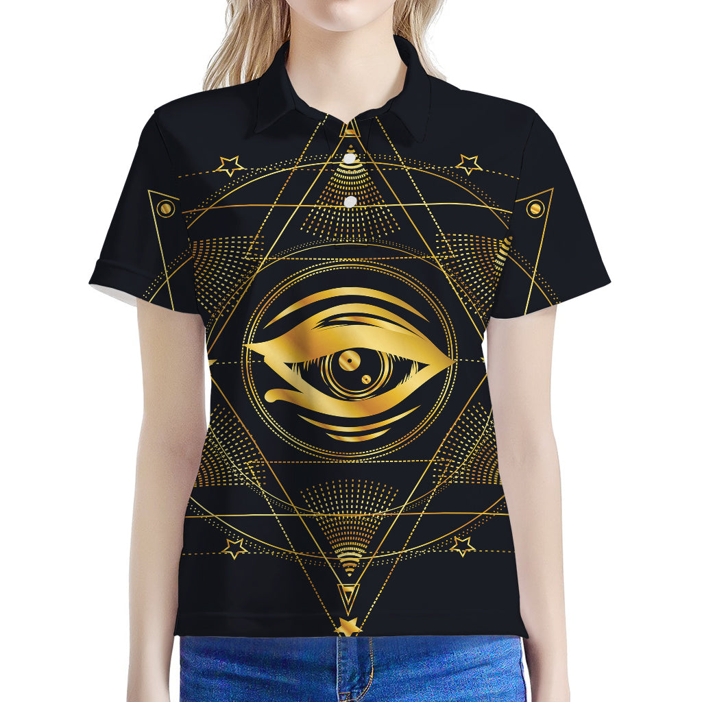 Geometric Eye of Providence Print Women's Polo Shirt