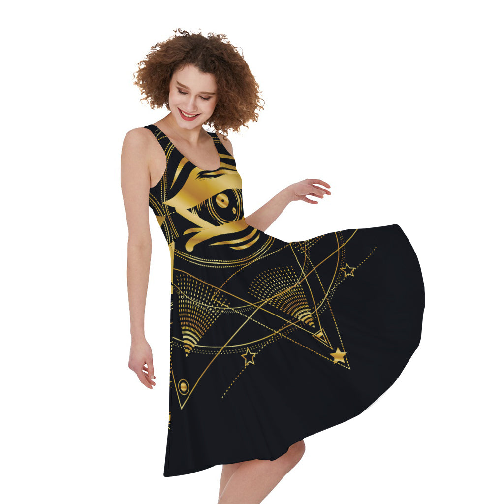 Geometric Eye of Providence Print Women's Sleeveless Dress
