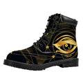 Geometric Eye of Providence Print Padded Collar Lace Up Boots