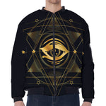 Geometric Eye of Providence Print Zip Sleeve Bomber Jacket