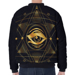 Geometric Eye of Providence Print Zip Sleeve Bomber Jacket