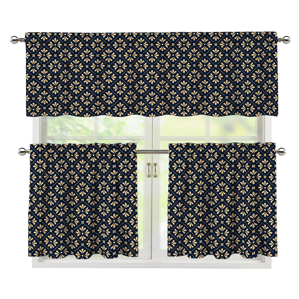 Geometric Floral Print 3 Piece Kitchen Curtains