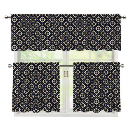 Geometric Floral Print 3 Piece Kitchen Curtains