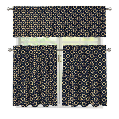 Geometric Floral Print 3 Piece Kitchen Curtains