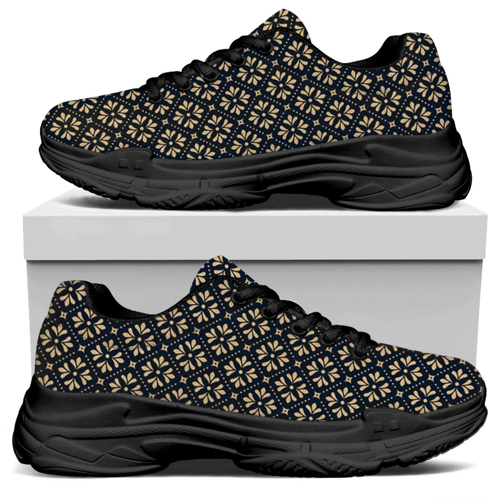 Geometric Floral Print Black Chunky Shoes