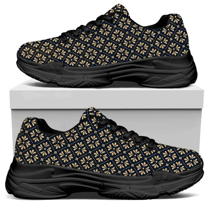 Geometric Floral Print Black Chunky Shoes