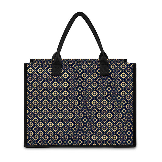 Geometric Floral Print Canvas Tote Bag