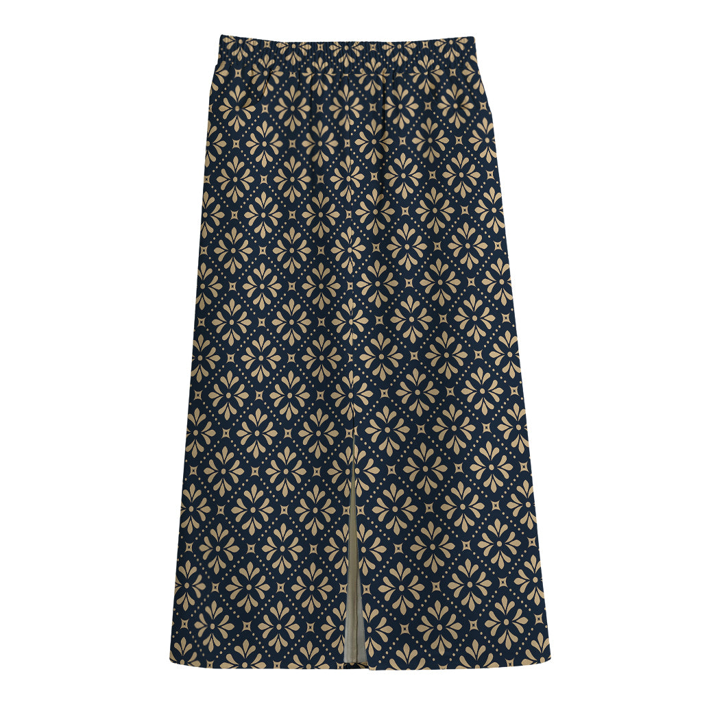 Geometric Floral Print Cotton Front Slit Maxi Skirt