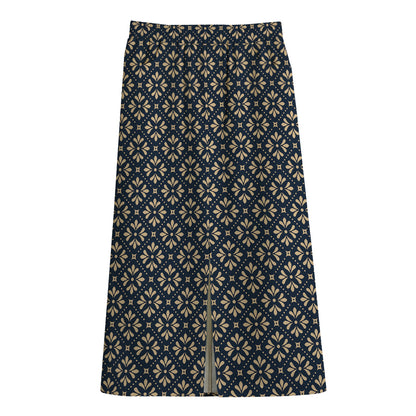 Geometric Floral Print Cotton Front Slit Maxi Skirt