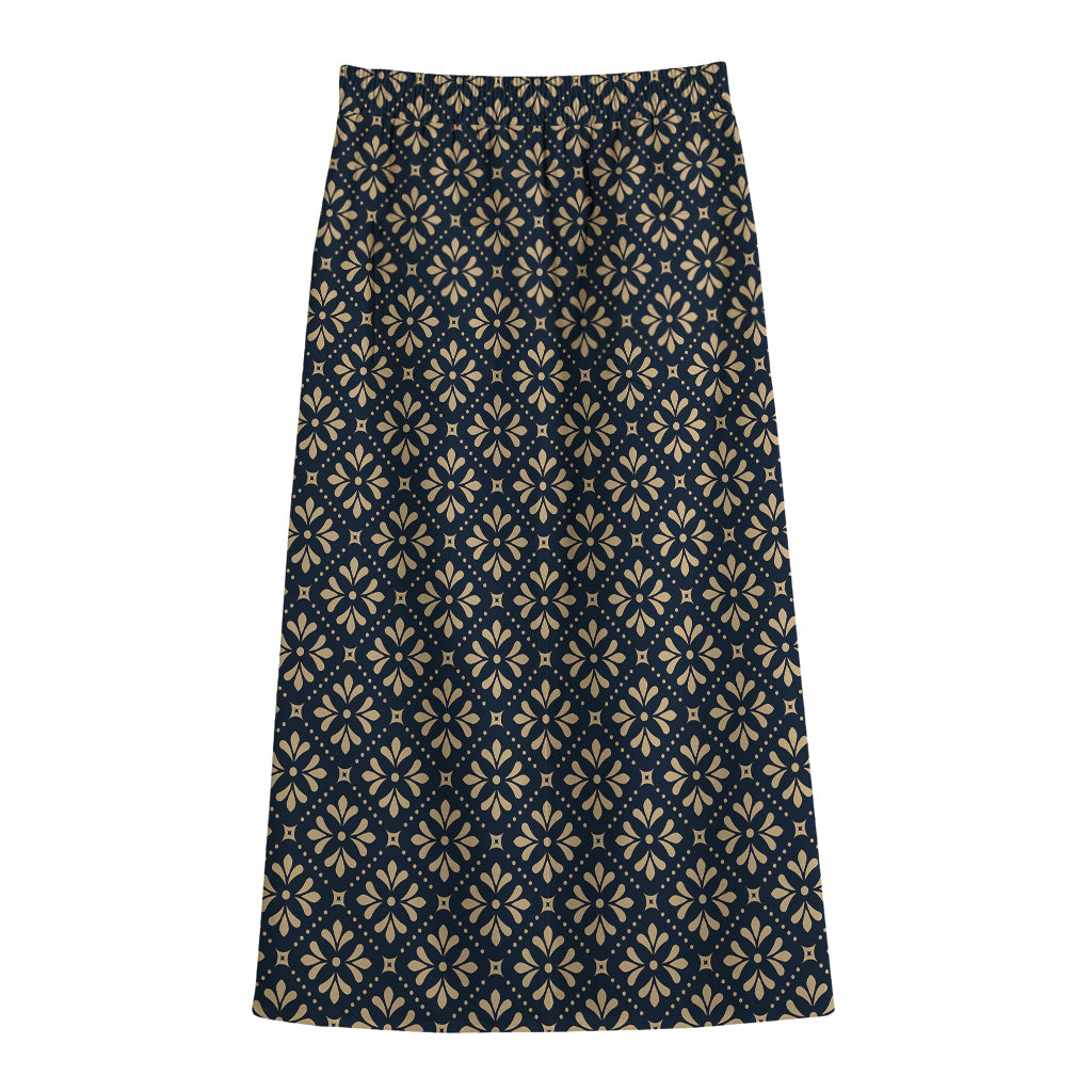Geometric Floral Print Cotton Front Slit Maxi Skirt